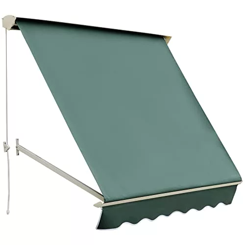 Outsunny Toldo Manual Retráctil de Aluminio Toldo para Exterior Toldo de Balcón Ángulo Ajustable Impermeable Anti-UV Tela de Poliéster 180x70cm Verde