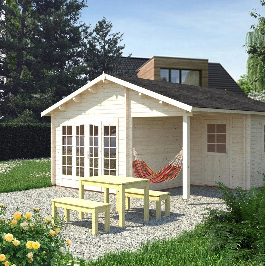  Caseta de madera CASETA IRENE 21,9+5,2 M2 de 602x321x566 cm y 34.07 m2 con 44 mm espesor y doble puerta PALMAKO 