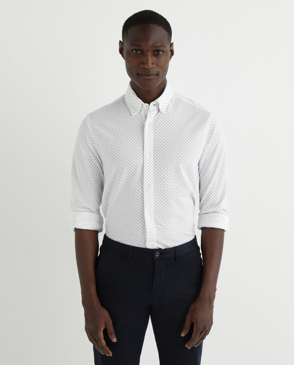 Camisa de hombre slim de punto estampada blanca