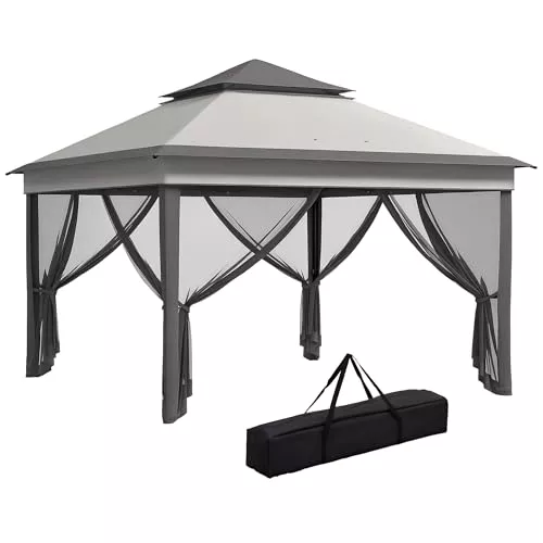 Outsunny Carpa Plegable 3x3x2,7 m con Doble Techo UV30+ Gris