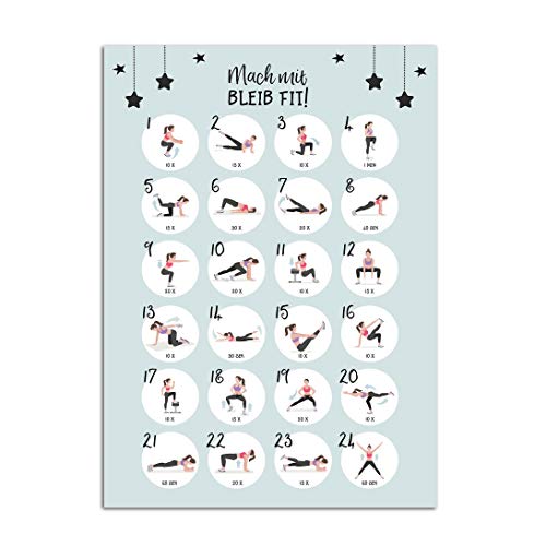 Nastami Calendario de Adviento, formato postal DIN A6, calendario de Navidad, deportivo con diferentes ejercicios (mujeres)