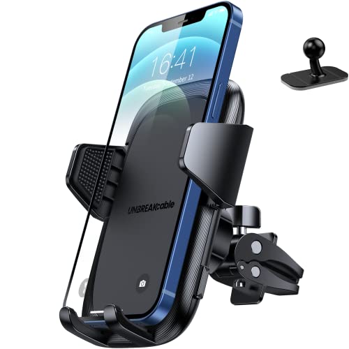 UNBREAKcable Soporte Movil Coche2 en 1, Soporte Móvil Teléfono para Salida de Ventilación del Coche con Rotación de 360 Grados Compatible con iPhone 12/12 Pro/11/X/8, Samsung, Xiaomi y Más