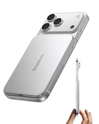 Baseus Picogo AM71 - Cargador portátil Magsafe ultra delgado de 0,69 cm, 5000 mAh, certificación CCC, con cable USB-C de 20 W, batería externa inalámbrica para iPhone 17/16/15/14/13, color plateado
