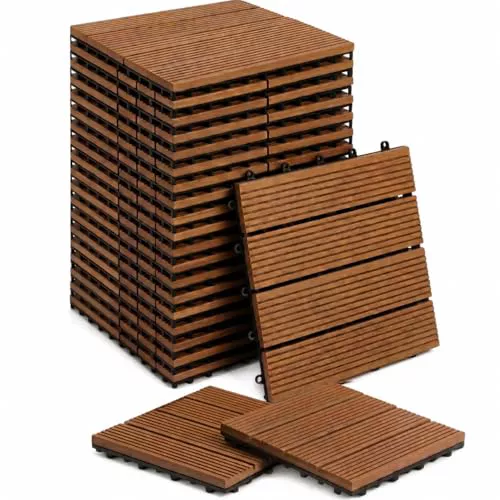 Losetas de Plastico Jardin Antideslizantes 30x30cm (Pack 20) – Suelo Terraza Exterior WPC Resistentes al Agua ideal para Balcones, Terrazas y Jardín - Baldosas o Losas Encastrable para Baño o Ducha
