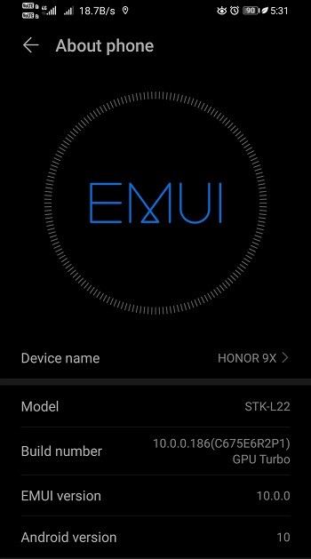 Honor 9x Android 10