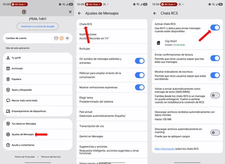 Los mensajes RCS vienen activos por defecto en Android, pero vale la pena comprobarlo