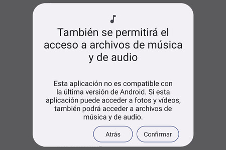 Así te avisa Android 13 cuando una app "antigua" pide permiso a todos los archivos multimedia