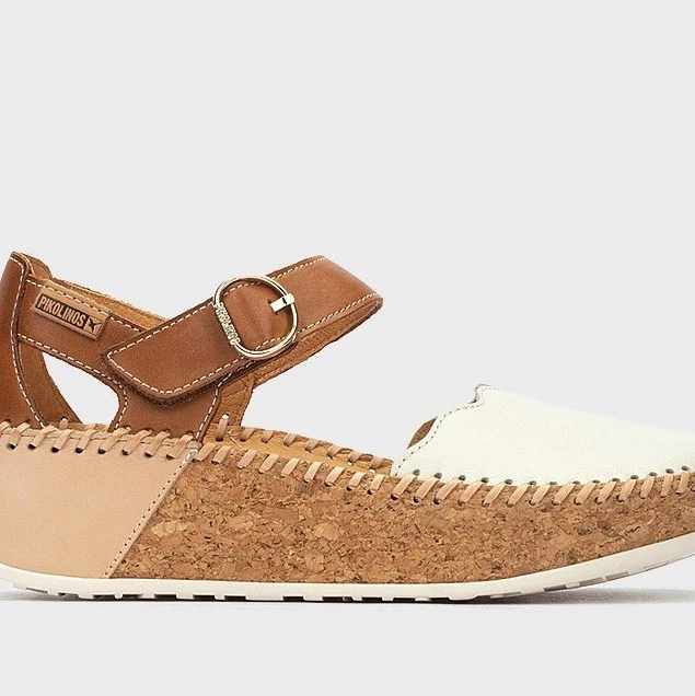 Sandalias de cuña de mujer de piel con cierre adherente en color blanco Blanco Pikolinos

