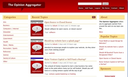 The Opinion Aggregator, comunidad de opinadores sobre diversos temas