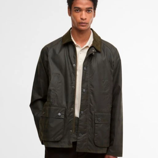 Chaqueta de hombre Barbou Tartan ligera de color lliso y dos bolsillos tipo plastón Verde militar 

