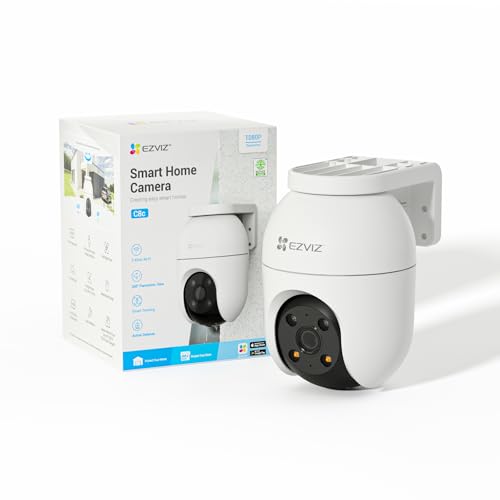 EZVIZ Cámara Vigilancia WiFi Exterior 360°,1080P Cámara IP de Seguridad,Visión Nocturna a Color,Detección IA de Personas,Seguimiento Zoom Auto,Audio Bidireccional,Sirena, Alexa/Google,C8c 2MP
