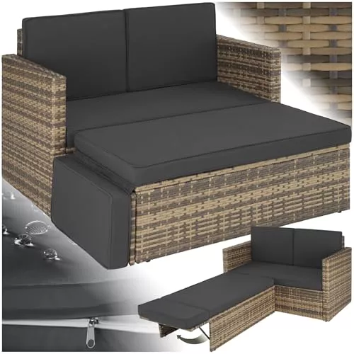 TecTake® Sofá de Ratán con Taburete Reposapiés