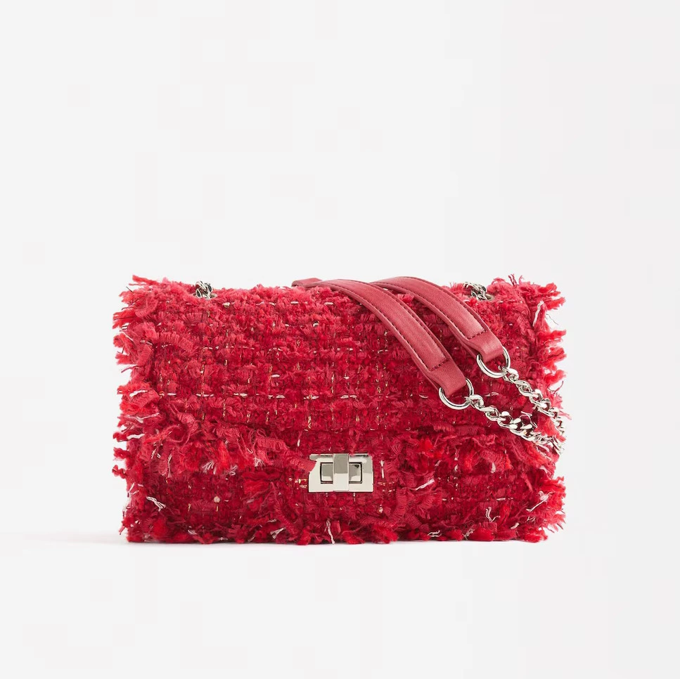 Bolso de fiesta estilo tweed convertible a bandolera con cierre de botón en liso Parfois
