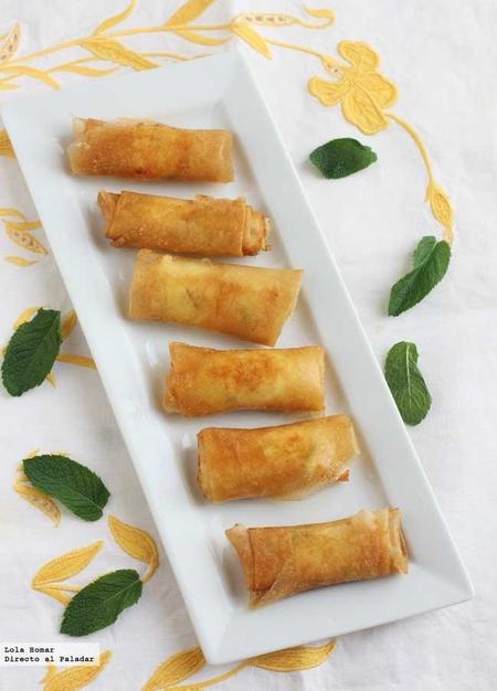 Rollitos de brick y queso feta. Receta