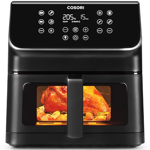 Cosori Freidora de Aire Práctica 6,2L con Ventana Air Fryer 1700W, Tecnología Rapid Air, 55% Menos Energía, 13 Automáticos Modos,Uso Fácil, LED Panel Táctil, Acero Inox Interior, Hasta 205ºC y 60 Min