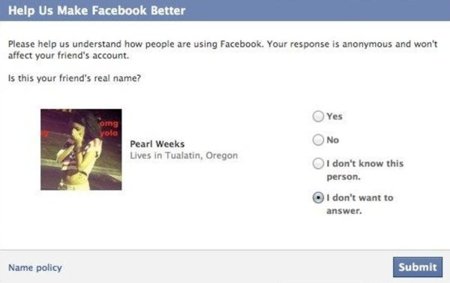 Facebook pregunta a los usuarios si algunos de sus "amigos" usan nombres falsos