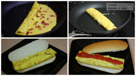 enrollando perrito caliente de tortilla francesa