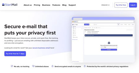 Captura de pantalla de la web de StartMail
