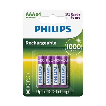 Pack de 4 pilas recargables Philips HR03, de 1.000 mAh, por 5,19 euros y envío gratis