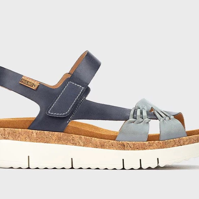 Sandalias de cuña de mujer de piel con suela extraligera Azul claro Pikolinos Palma

