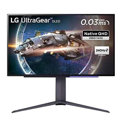 LG 27GR95QE-B - Monitor Ultragear Gaming 27 Pulgadas, OLED: 2560x1400, 16:9, 200cd/m², 1.5M:1, 0.03ms, 240Hz, DCI-P3 superior al 90%, HDR10, HDMI 2.1x2, DPx1, USB-Ax3, AMD FreeSync Premium, Negro