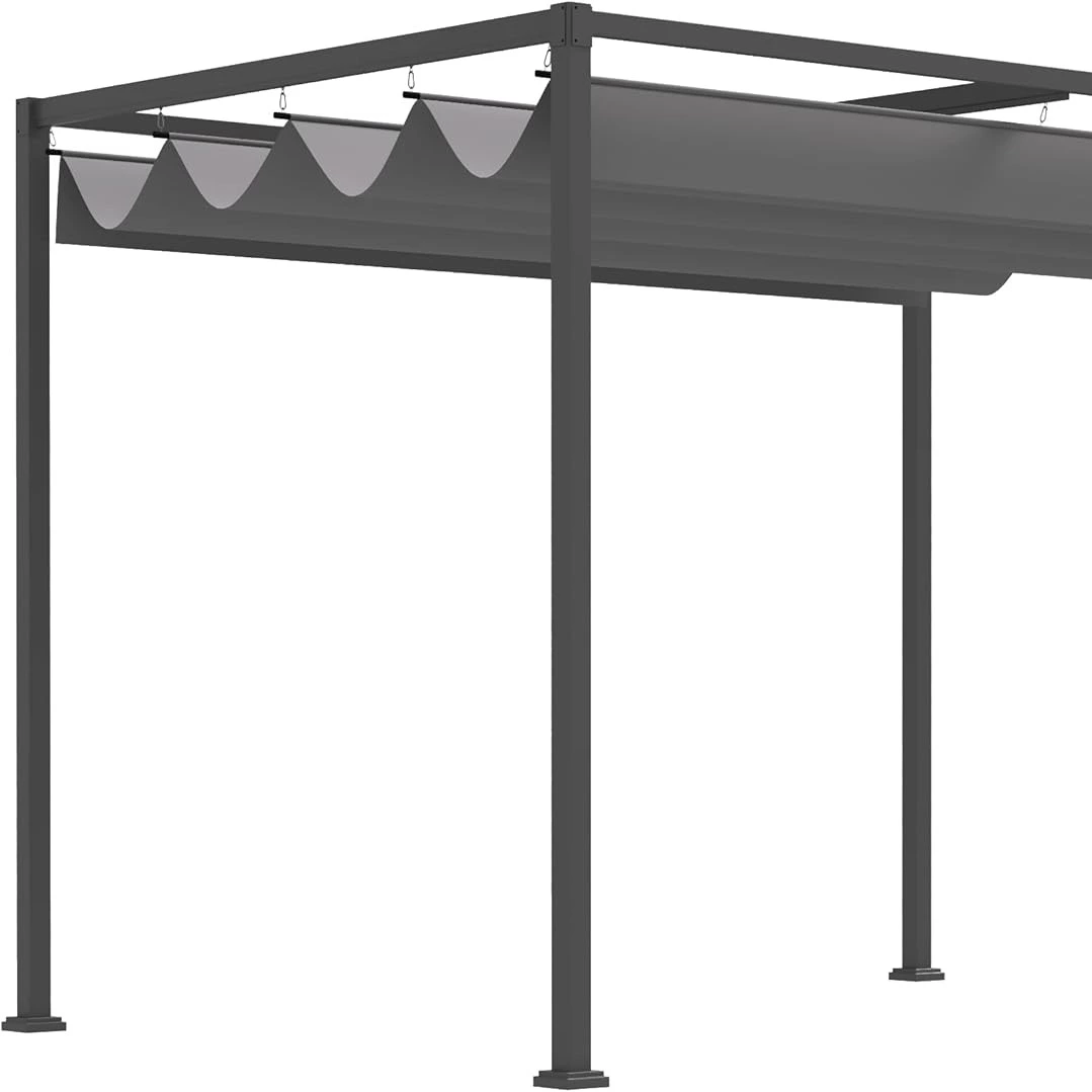 Outsunny Pérgola 3x2 m Cenador Jardín con Techo Retráctil Poliéster para Fiestas