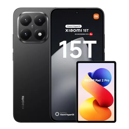 Xiaomi 15T - Smartphone de 12+256GB, Lentes óptica Leica Summilux, Pantalla Eye Care de 6,83" 120 Hz, HyperCharge de 67W, Cargador no Incluido, Negro (Versión ES) + REDMI Pad 2 Pro