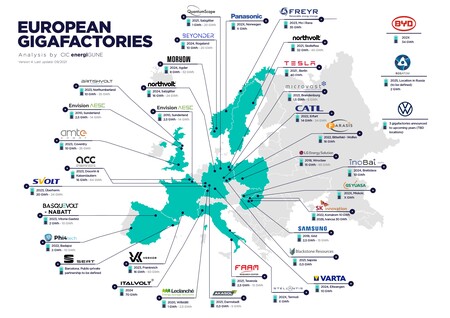 Este mapa muestra los planes europeos para fabricar baterías para coches eléctricos, con Alemania y Noruega a la cabeza
