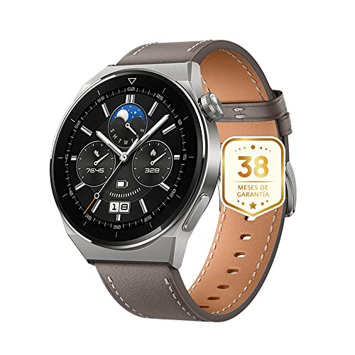 HUAWEI Watch GT 3 Pro 46mm Smartwatch,Cuerpo de Titanio,Esfera de Zafiro,monitorización de saturación de oxígeno&frecuencia cardíaca,Larga duración de la batería, Correa de cuero gris