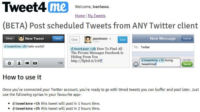 Tweet4me, un servicio para programar tweets desde cualquier cliente
