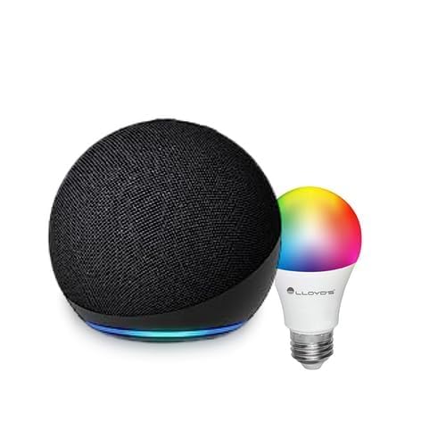 Echo Dot (5.ª gen, modelo de 2022) con Lloyds Foco Inteligente WiFi, Multicolor | Negro
