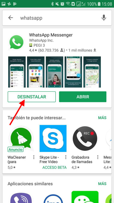 desinstalar y volver a instalar whatsapp