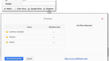 Zoho Mail se integra con Dropbox para el envío de adjuntos