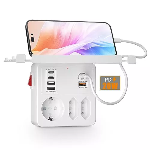Ladron Enchufes USB C Carga Rápida PD20W, Adaptador Enchufe con Interruptor