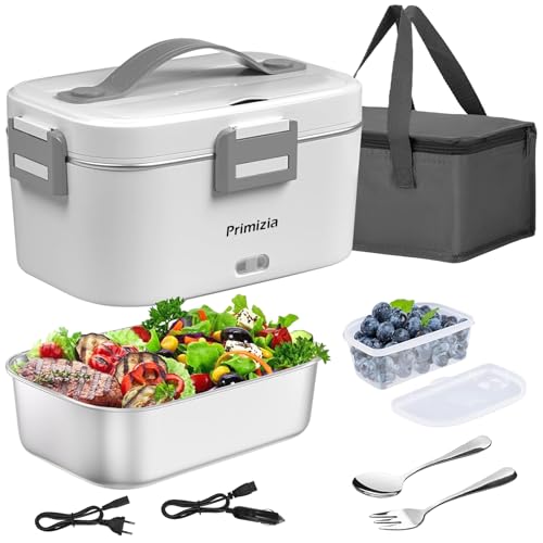 Primizia Fiambrera Electrica 1.8L (75W/12V/24V/220V), Fiambreras Comida Trabajo, Taper Electrico para Comida, Blanco