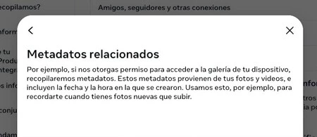 Datos que obtiene Meta al tener los ajustes activos