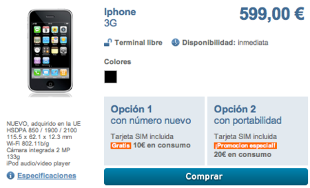 iPhone 3G libre disponible en Simyo por 599€