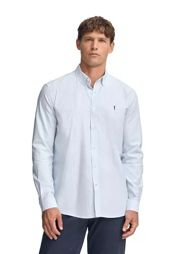 Polo Club Camisa Oxford de Rayas Azul Celeste de Hombre con Logo Bordado 100% algodón