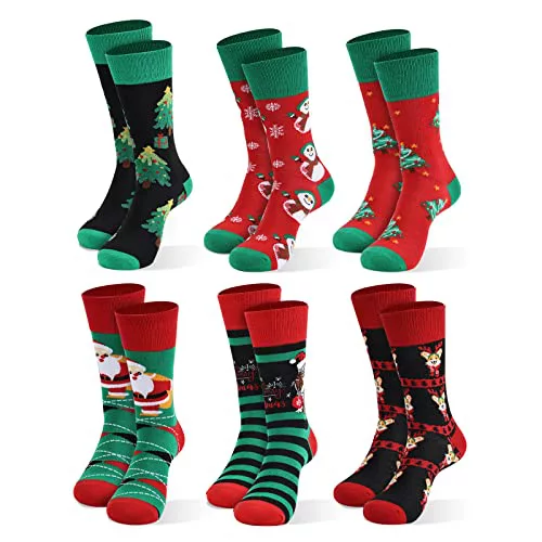 Moonlight Manor 6 juegos de calcetines de Navidad para hombres, calcetines de cuello redondo, talla UE 37-46