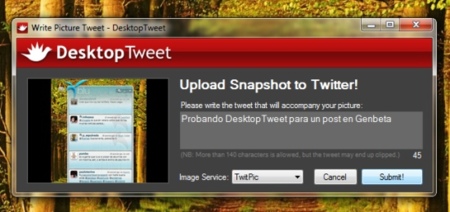 DesktopTweet nos permite compartir capturas de pantalla en Twitter rápidamente