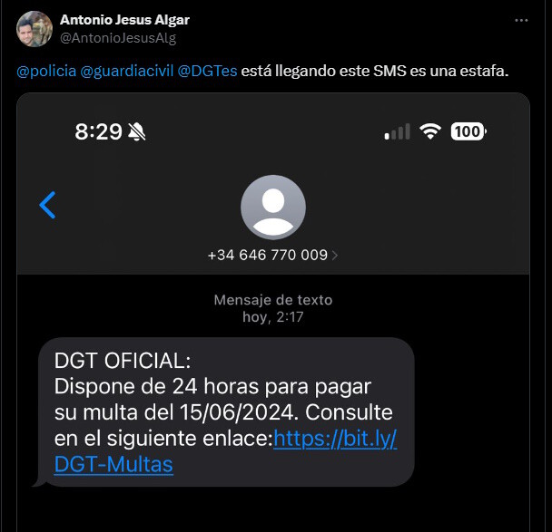 Te ha llegado un SMS de la DGT que te recuerda que pagues una multa ...