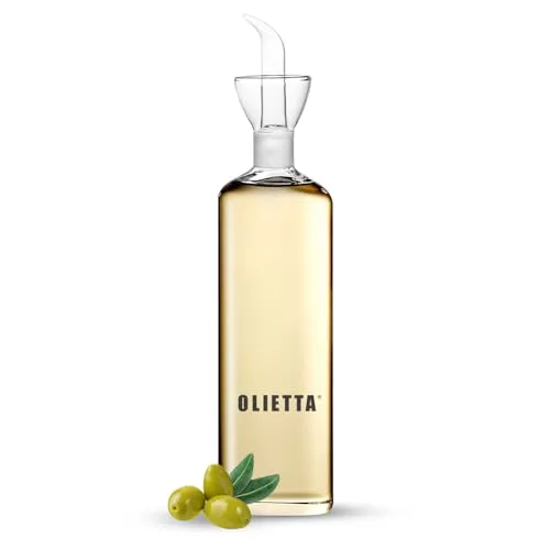 Olietta - Aceitera antigoteo tipo botella de cristal a prueba de fugas 500ml / 0,5 litros - Aceitera de cristal ideal para verter y rociar aceite de oliva, vinagre, etc. - Fácil de limpiar