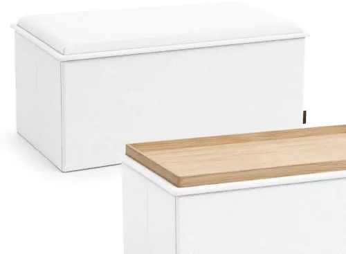 RIOGOM®️ Puff Almacenaje Plegable Rectangular con Mesa de Madera Reversible Tela 