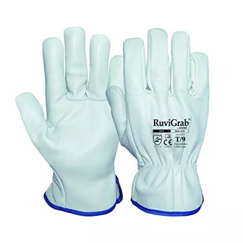 RuviGrab - Guante de Trabajo Piel de Flor de Vacuno Natural | Guantes de cuero para Jardinería, Obra | Talla 10