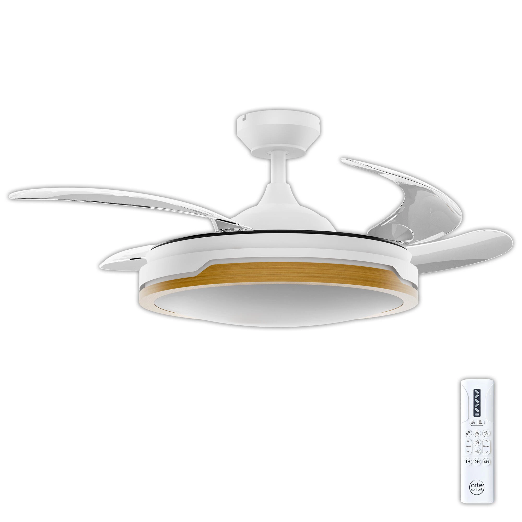 Ventilador de techo con luz retráctil silencioso DC Arte Confort Nerea blanco 107 cm
