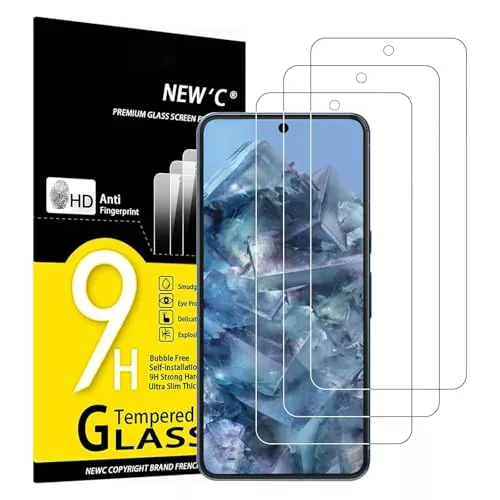 NEW'C 3 Piezas, Protector Pantalla para Google Pixel 8 Pro, Cristal templado Antiarañazos, Antihuellas, Sin Burbujas, Dureza 9H, 0.33 mm Ultra Transparente, Ultra Resistente