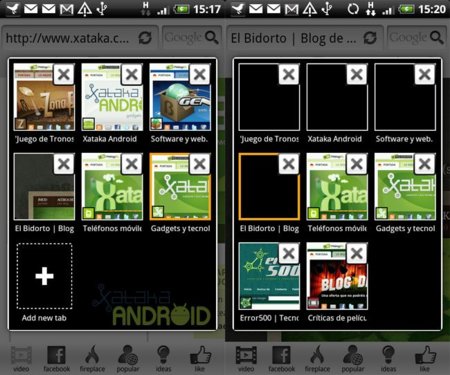 Skyfire: Gestión de pestañas
