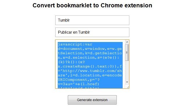 Convierte cualquier bookmarklet en una extensión de Chrome