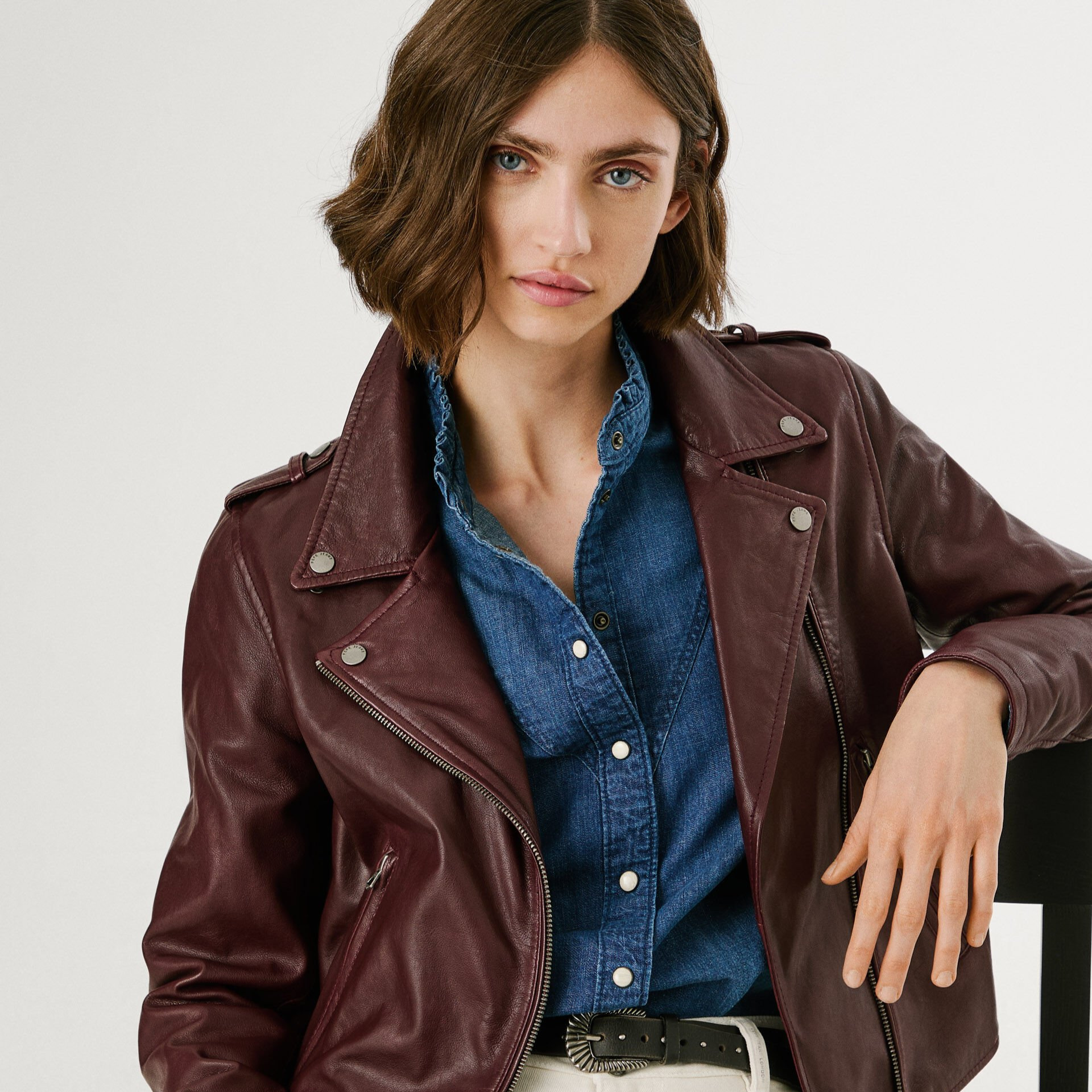 Cazadora biker de piel 
Pepe Jeans London