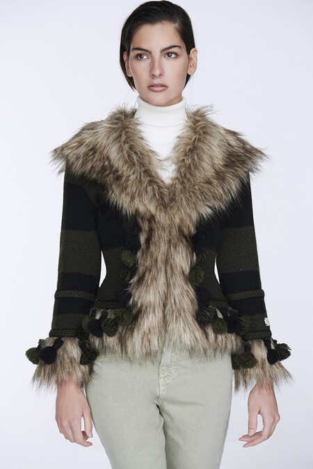 Green Knitted Faux Fur Jacket Aspen